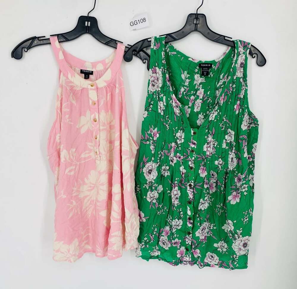 Lot 2 Torrid Size 0 Floral Tank Tops Pink Green Button Front Sleeveless Blouses